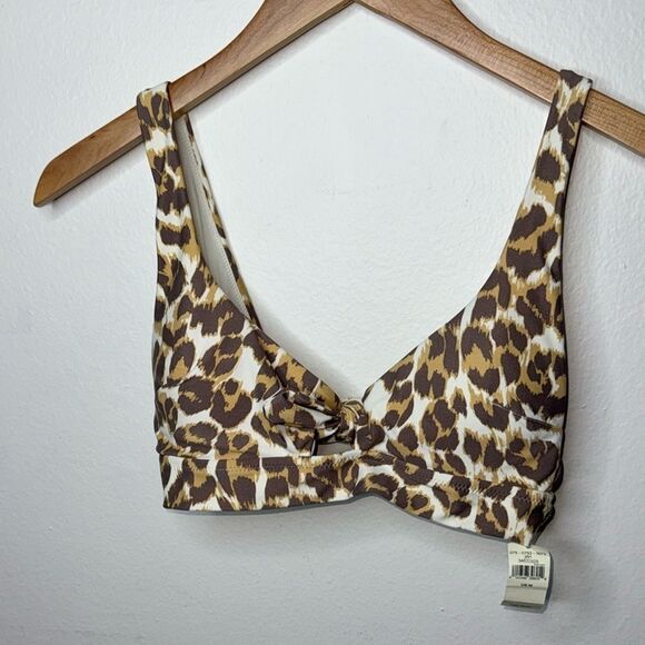 Aerie Leopard Print Wide Strap Scoop Neck Bikini Top Swimwear Size Medium - Picture 1 of 4